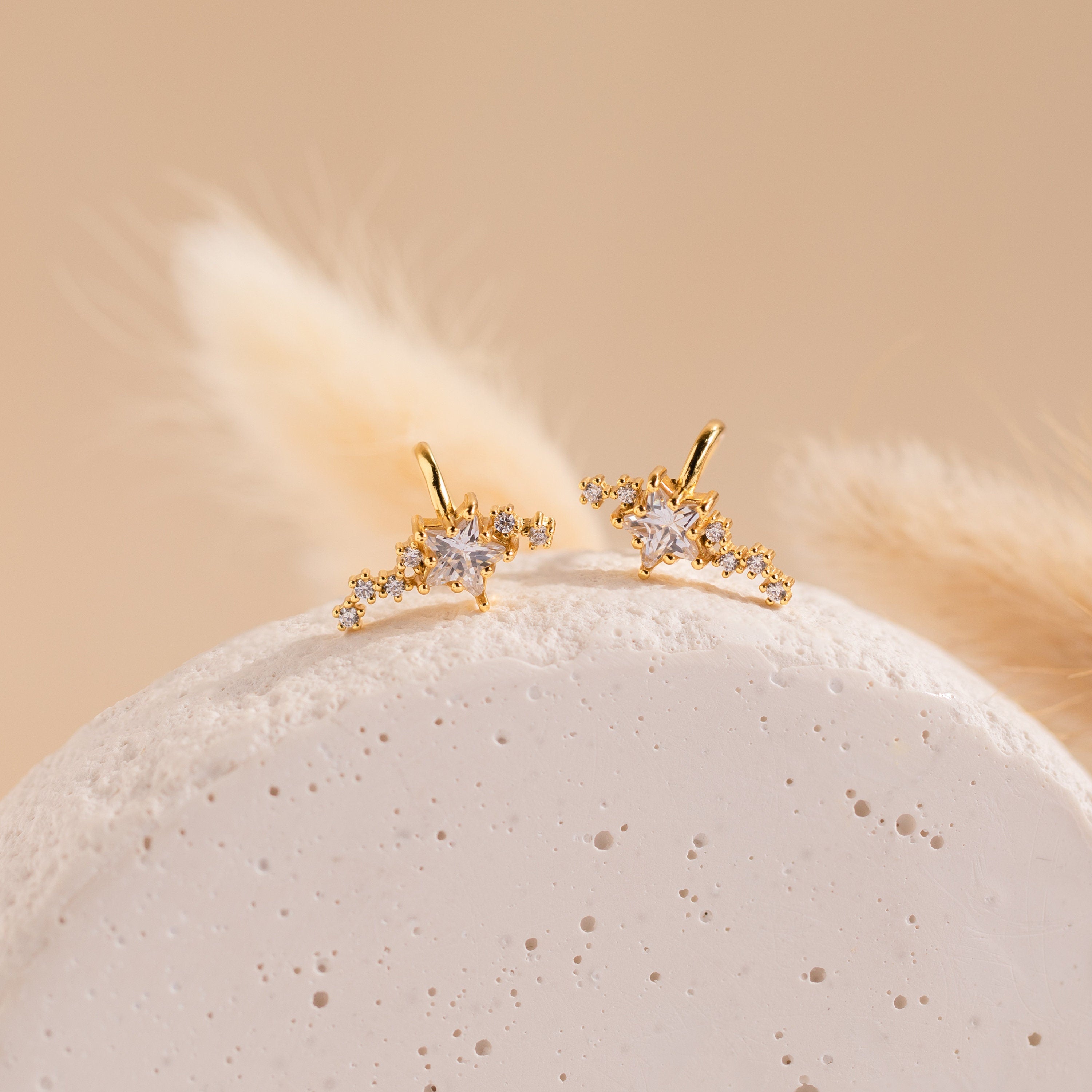 Diamond Ear Cuffs by Caitlyn Minimalist • Statement Cartilage Ear Cuff • Silver Star Earrings • Bridal Jewelry • Best Friend Gift • ER275
