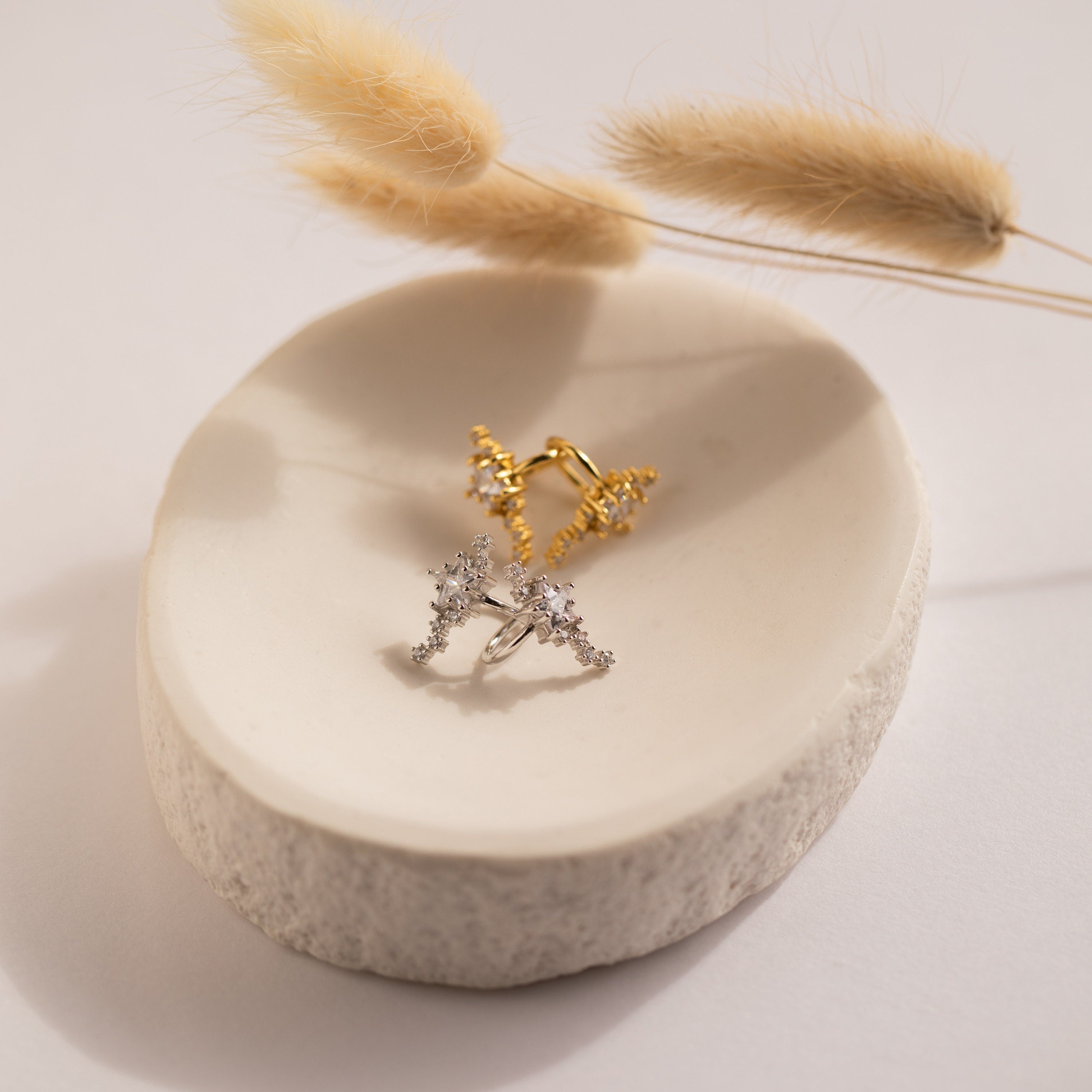 Diamond Ear Cuffs by Caitlyn Minimalist • Statement Cartilage Ear Cuff • Silver Star Earrings • Bridal Jewelry • Best Friend Gift • ER275