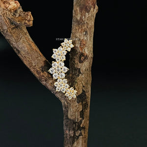 14K Gold Diamond Flower Ear Climber Earrings