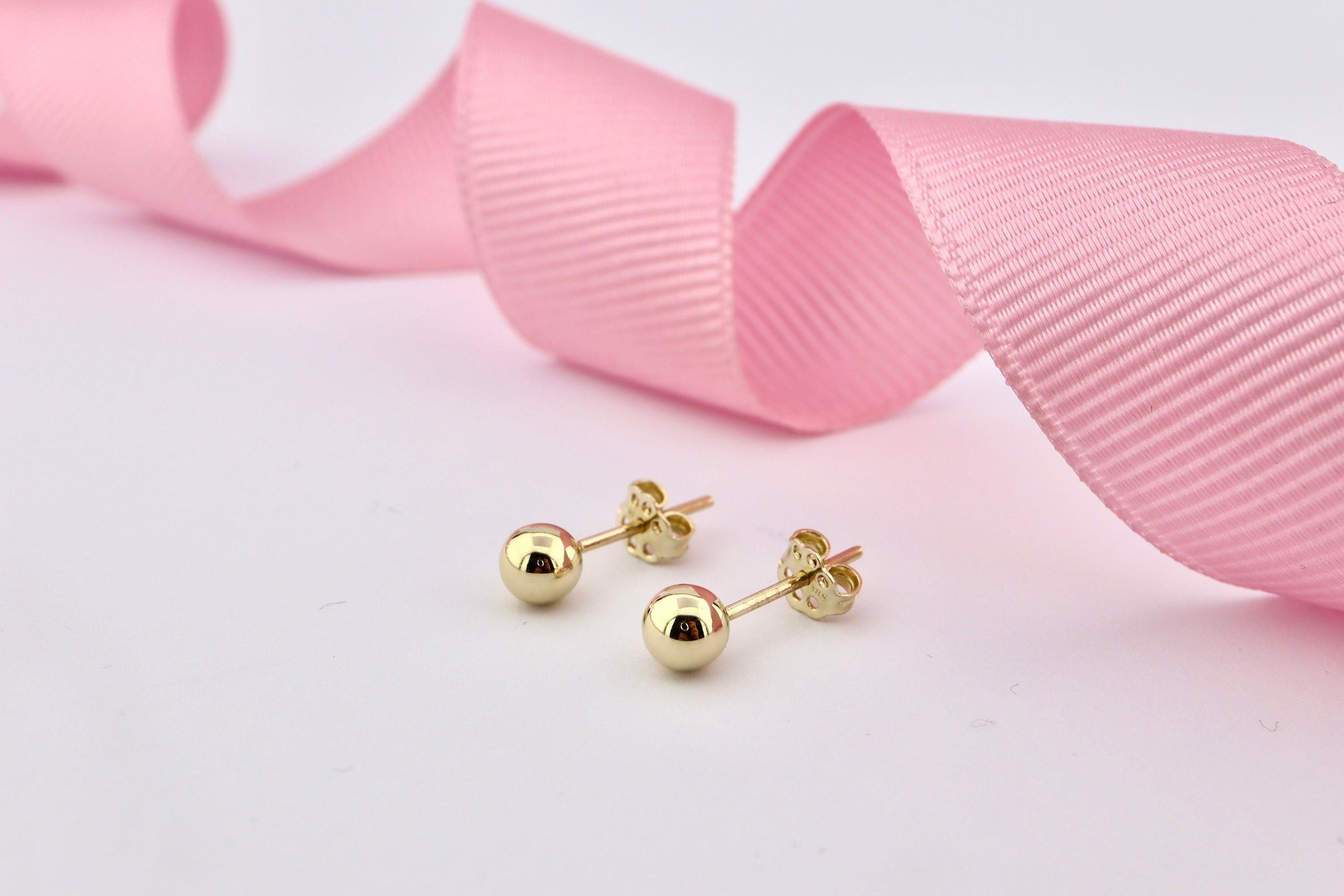 Elegant 14K Solid Gold Ball Stud Earrings - Timeless Minimalist Design for Everyday Wear.