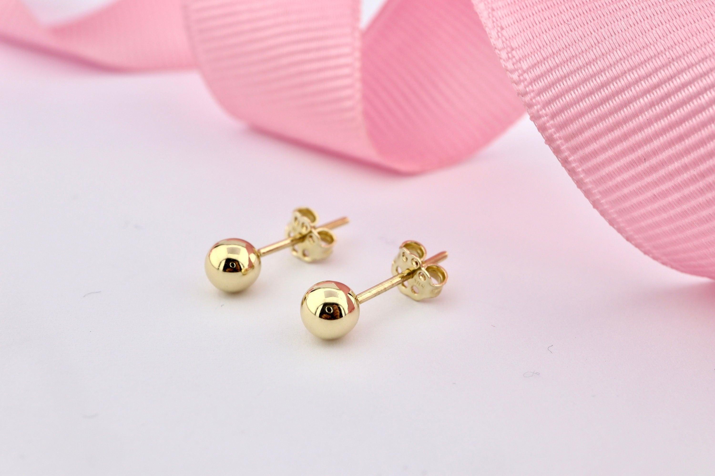 Elegant 14K Solid Gold Ball Stud Earrings - Timeless Minimalist Design for Everyday Wear.