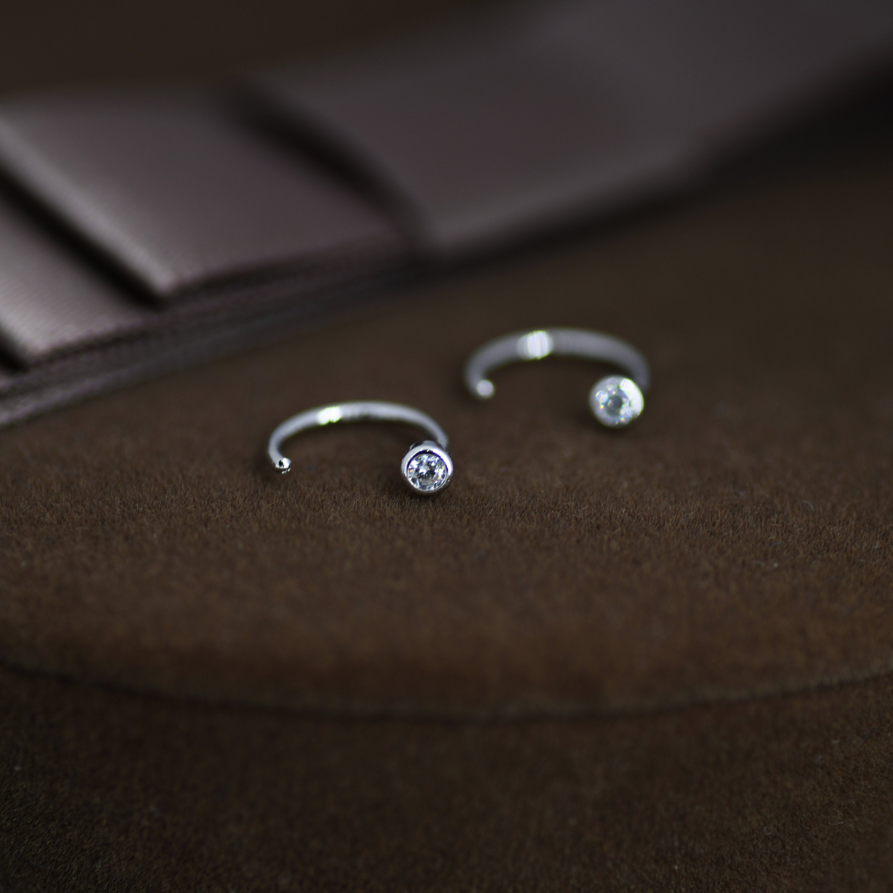 2Mm Diamond CZ Huggie Hoop Earrings in Sterling Silver, Silver, or Gold, Half Hoop, Open Hoop, Pull Through, Dainty Earrings