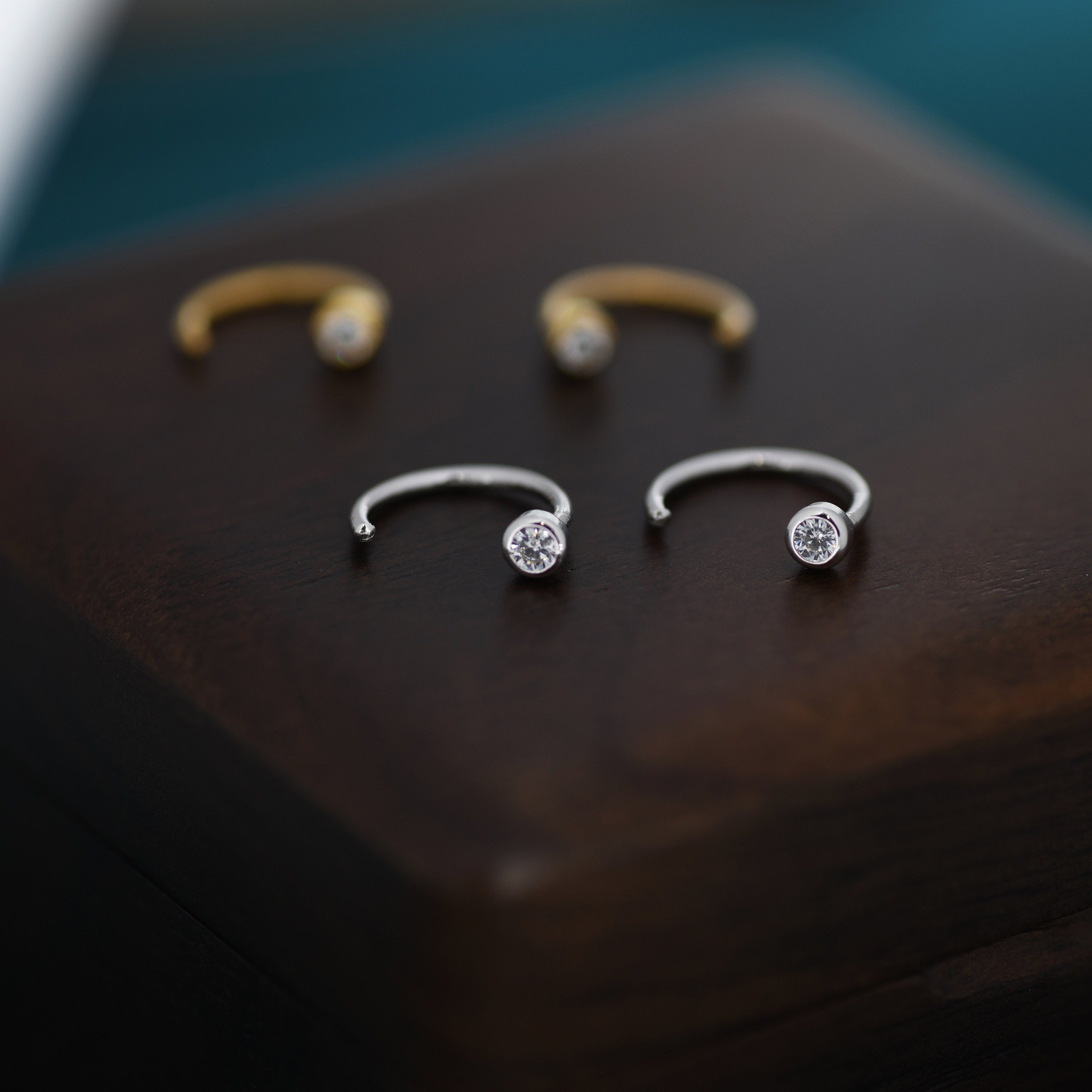2Mm Diamond CZ Huggie Hoop Earrings in Sterling Silver, Silver, or Gold, Half Hoop, Open Hoop, Pull Through, Dainty Earrings