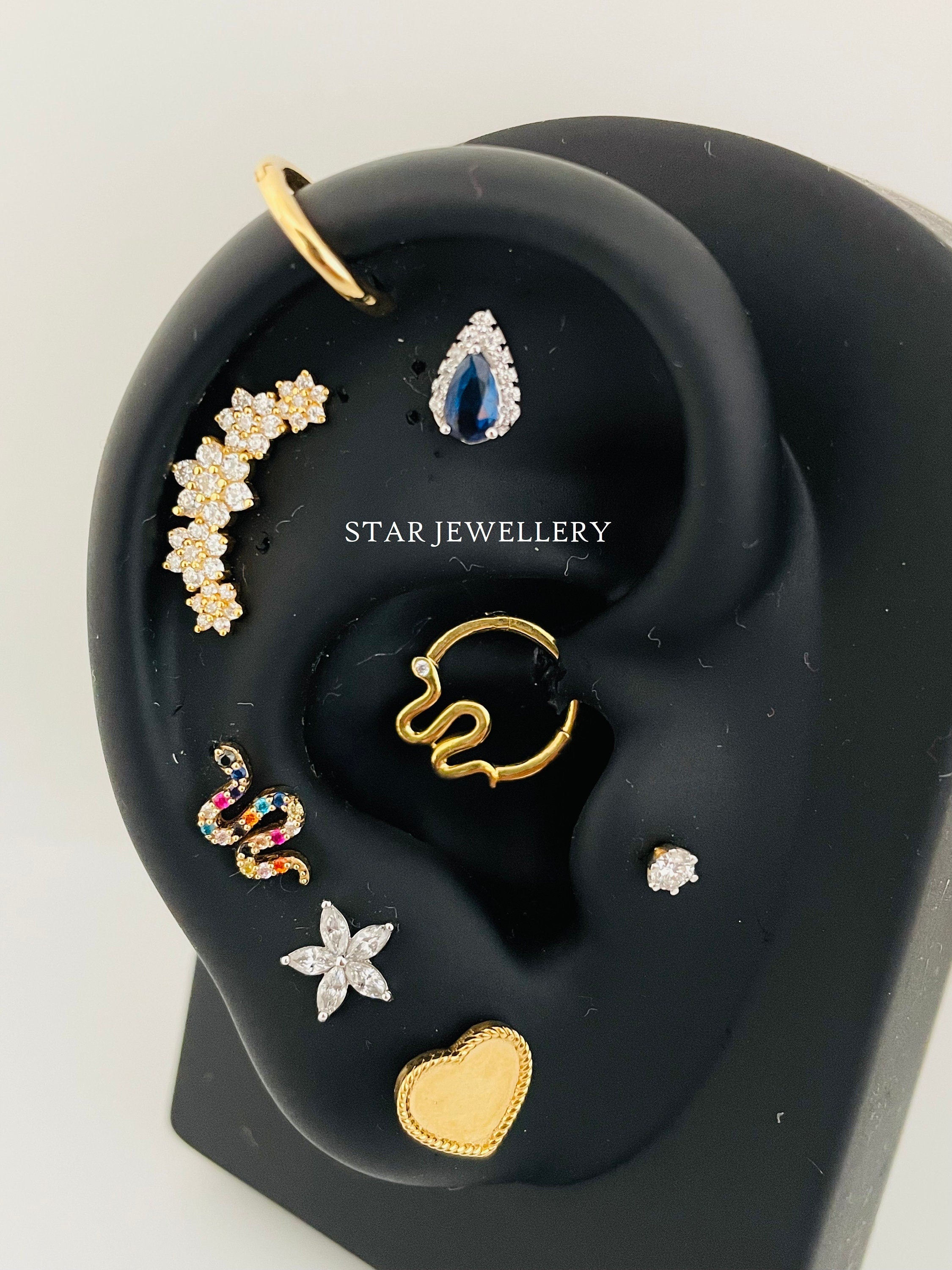 14K Gold Diamond Flower Ear Climber Earrings