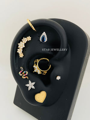 14K Gold Diamond Flower Ear Climber Earrings