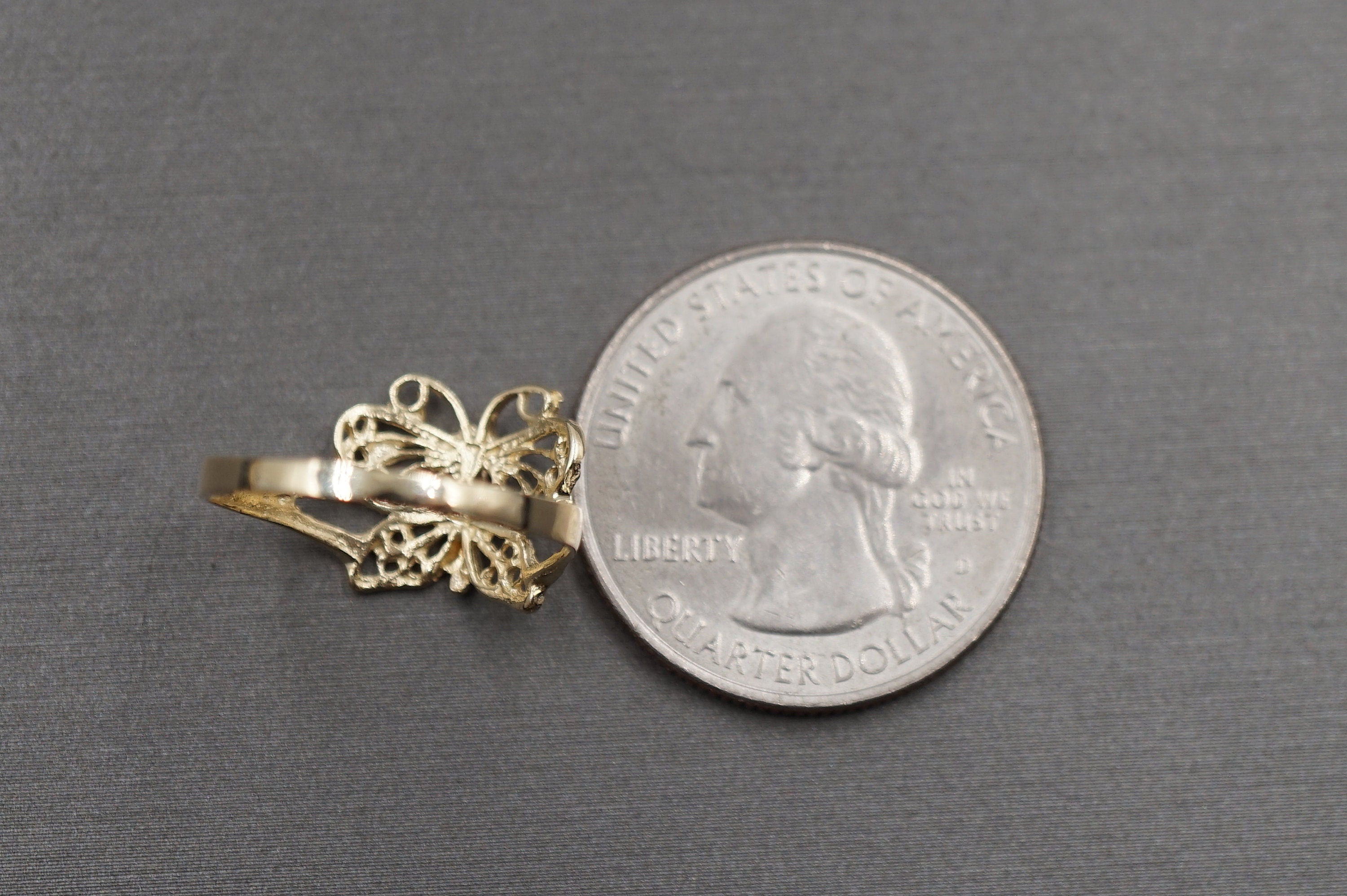 10K Solid Yellow Gold 0.45" Diamond Cut Butterfly Band Ring.