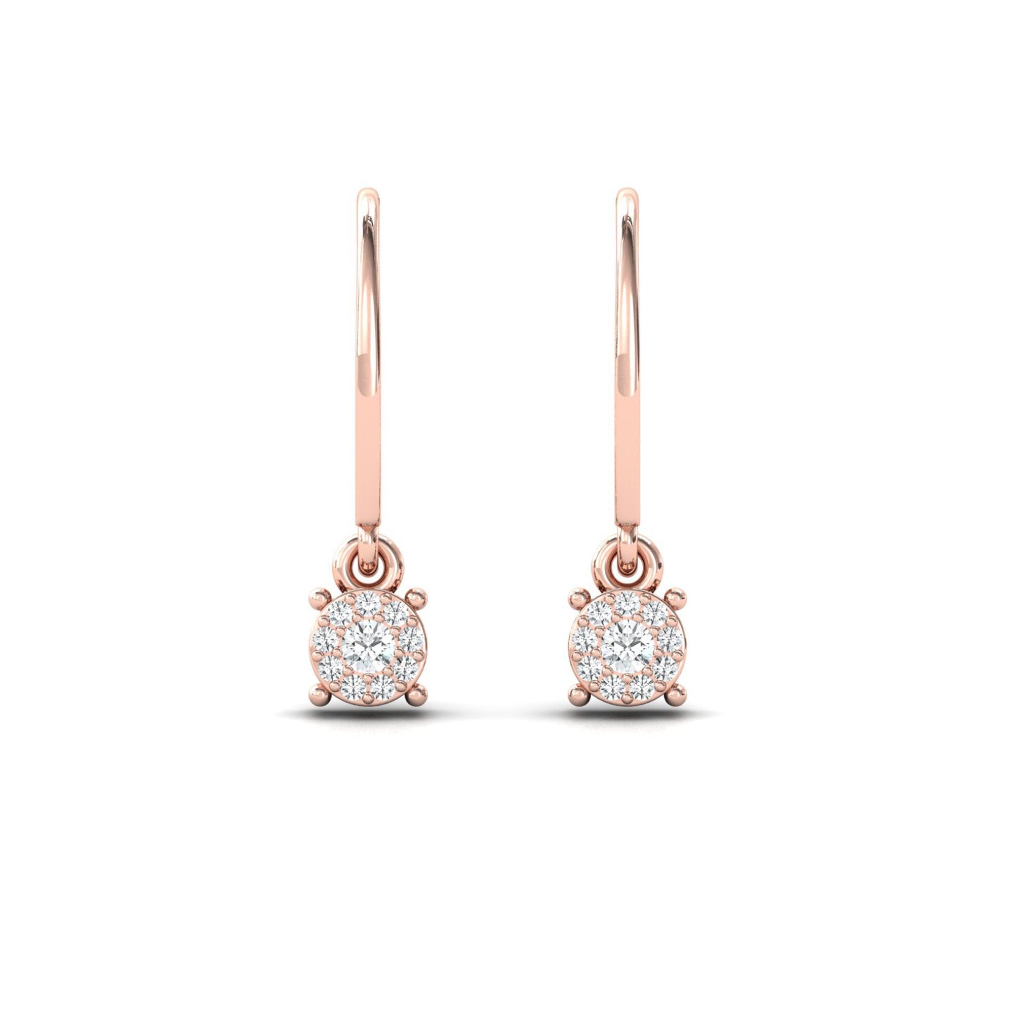 14Kt Gold Earrings, Dangle Diamond Drop Everyday Earrings Minimal Everyday Wear
