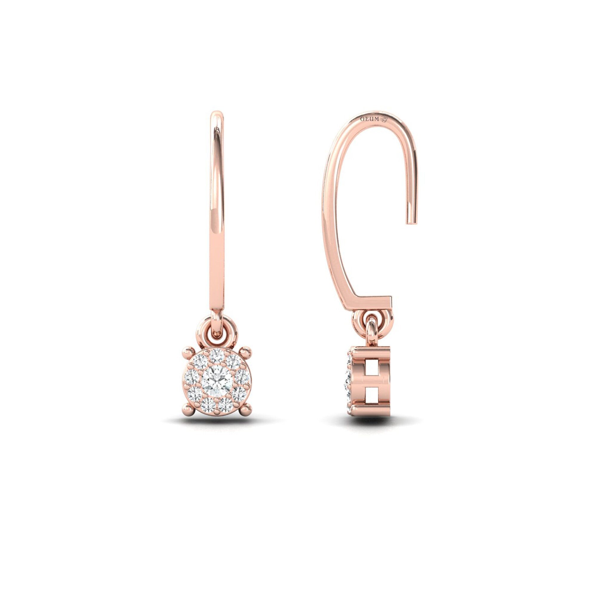 14Kt Gold Earrings, Dangle Diamond Drop Everyday Earrings Minimal Everyday Wear