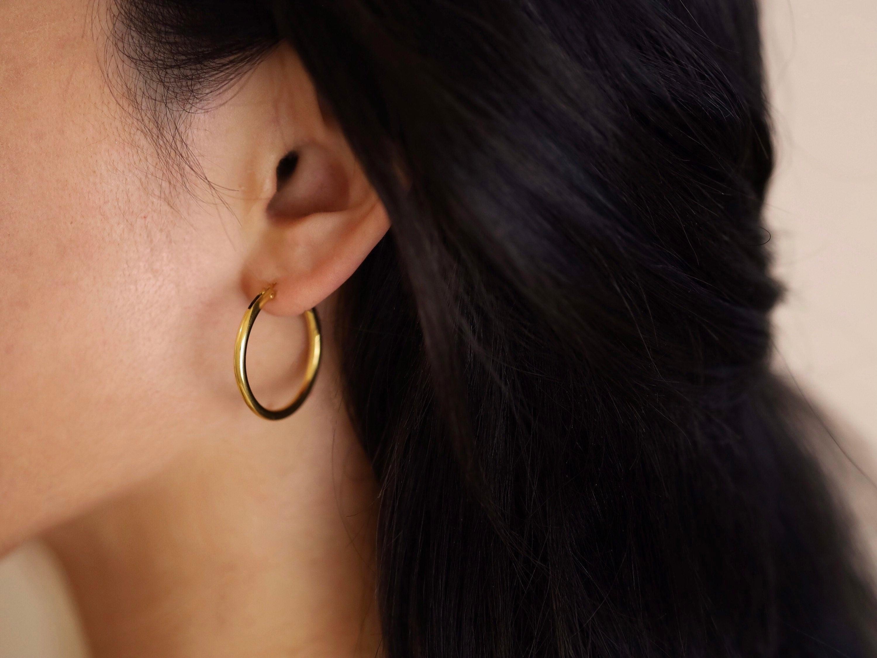 Elegant 18K Gold Plated Titanium Waterproof Minimalist Thin Hoop Earrings - Perfect for Stacking!.