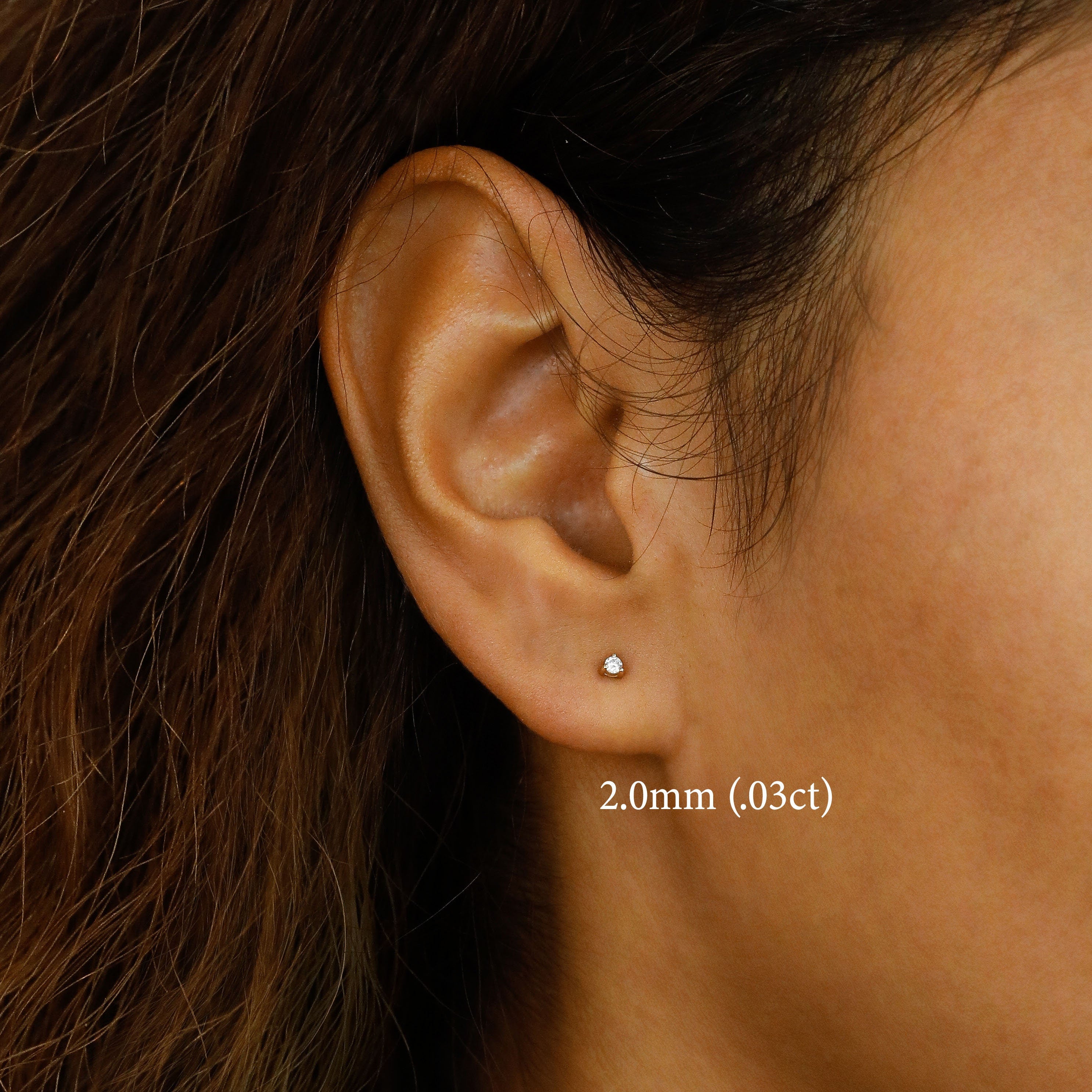 SINGLE 14K Gold Natural Diamond Stud Earring: Minimalist Three Prong Setting