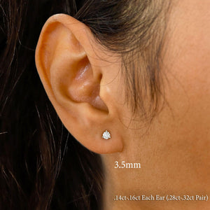 Single 14K Solid Gold Natural Diamond Stud Earring – 3 Prong Martini Setting Half Pair.