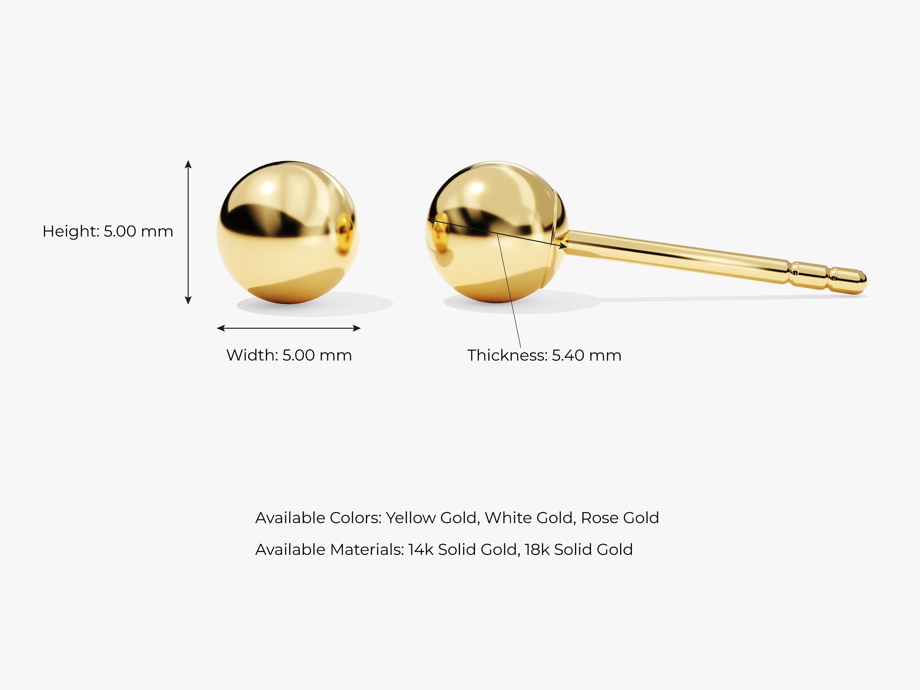 14K Solid Gold Ball Stud Earrings / Minimalist Ball Earrings for Women / Solid Sphere Earrings / Tiny Stud Earrings