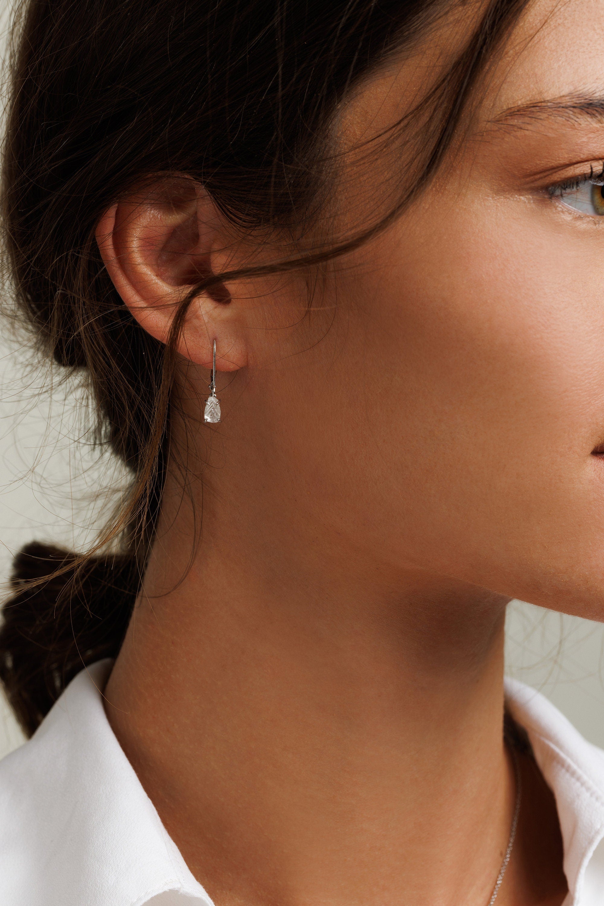 Raw Diamond Earrings, Rough Diamond Drop Earrings, Raw Diamond Dangling Earrings