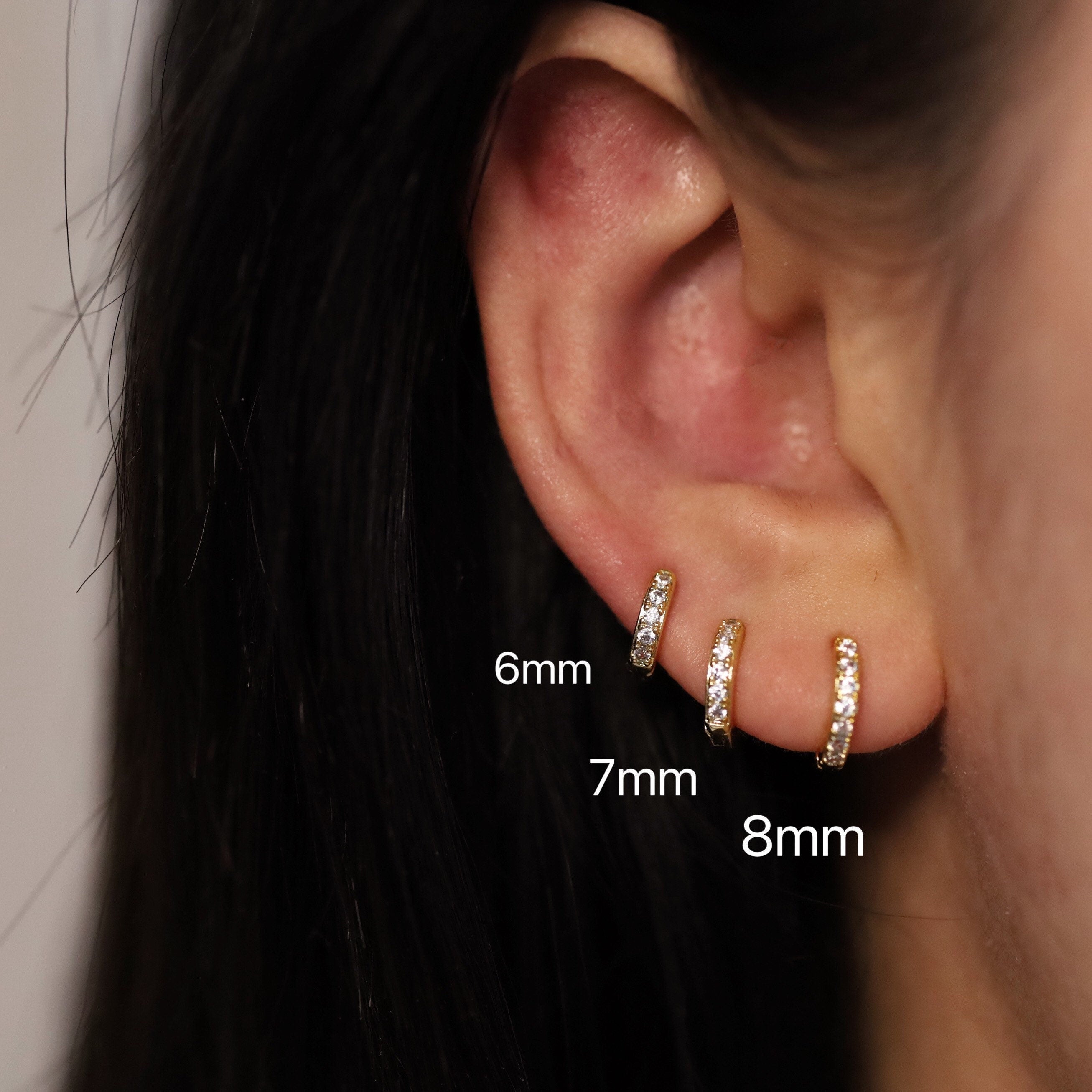 Gold Huggie Hoop Earrings | Dainty Pave Small Hoops | 18K Gold Filled | Gift for Her | Conch Helix