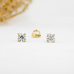 Stunning 14K Gold Natural Diamond Solitaire Stud Earring with Secure Screw Back.