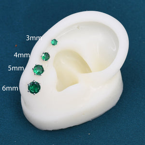 Emerald Green CZ Stud Earrings in Sterling Silver, Available in 3Mm 4Mm 5Mm 6Mm, Brilliant Cut Emerald Green CZ Earrings, Prong Set