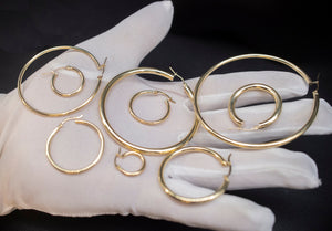Real 10K Yellow Gold Hoop Earrings 2Mm, 3Mm, 4Mm Thickness, 15Mm-70Mm Gold Hoop Earrings
