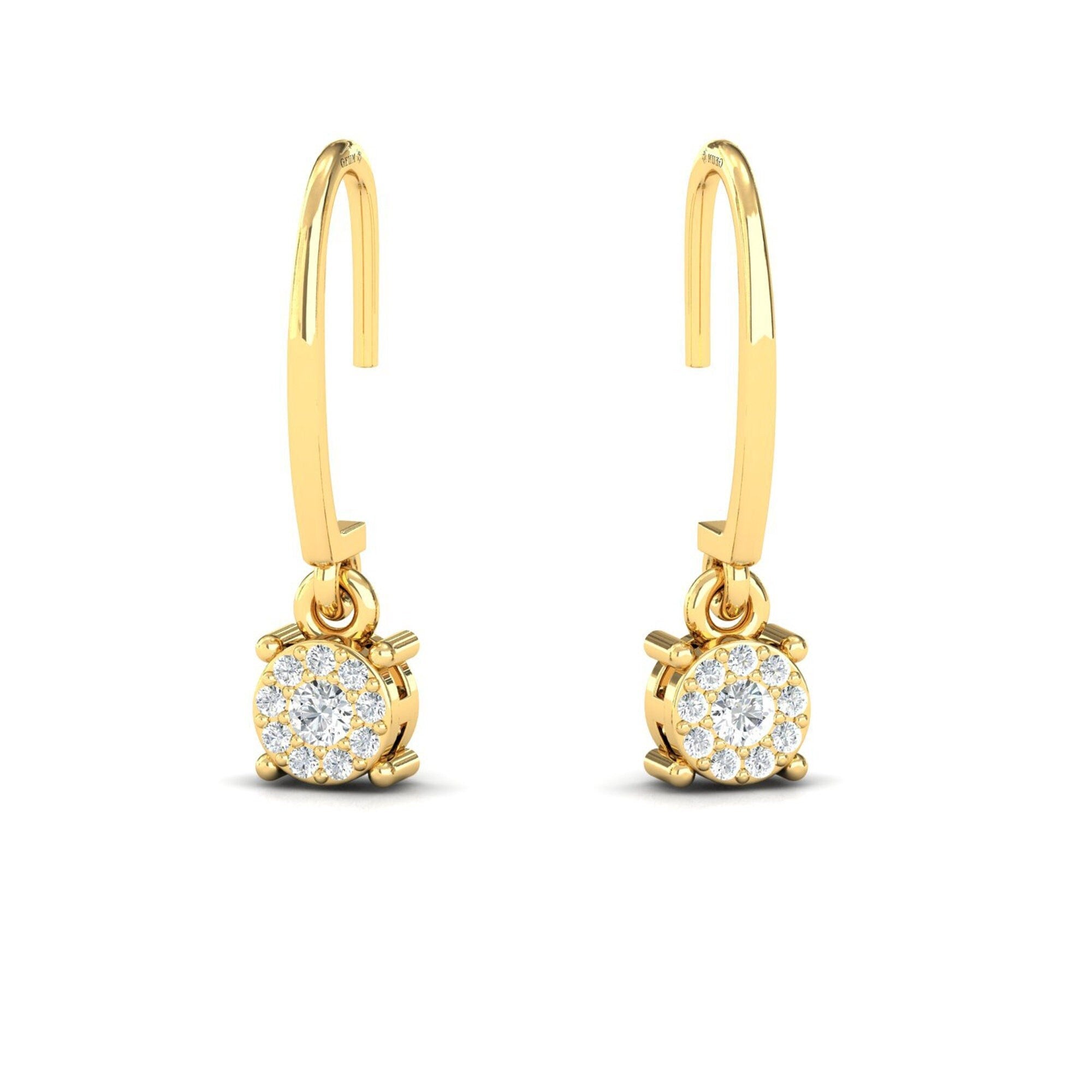 14Kt Gold Earrings, Dangle Diamond Drop Everyday Earrings Minimal Everyday Wear