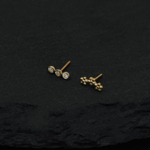 14K Solid Gold Trinity CZ Flat Back Stud Earring – Dainty Flower Sparkle for Cartilage, Helix, Tragus & Lobe Piercings.