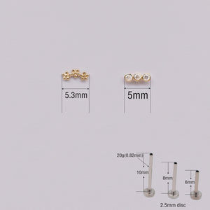 14K Solid Gold Trinity CZ Flat Back Stud Earring – Dainty Flower Sparkle for Cartilage, Helix, Tragus & Lobe Piercings.