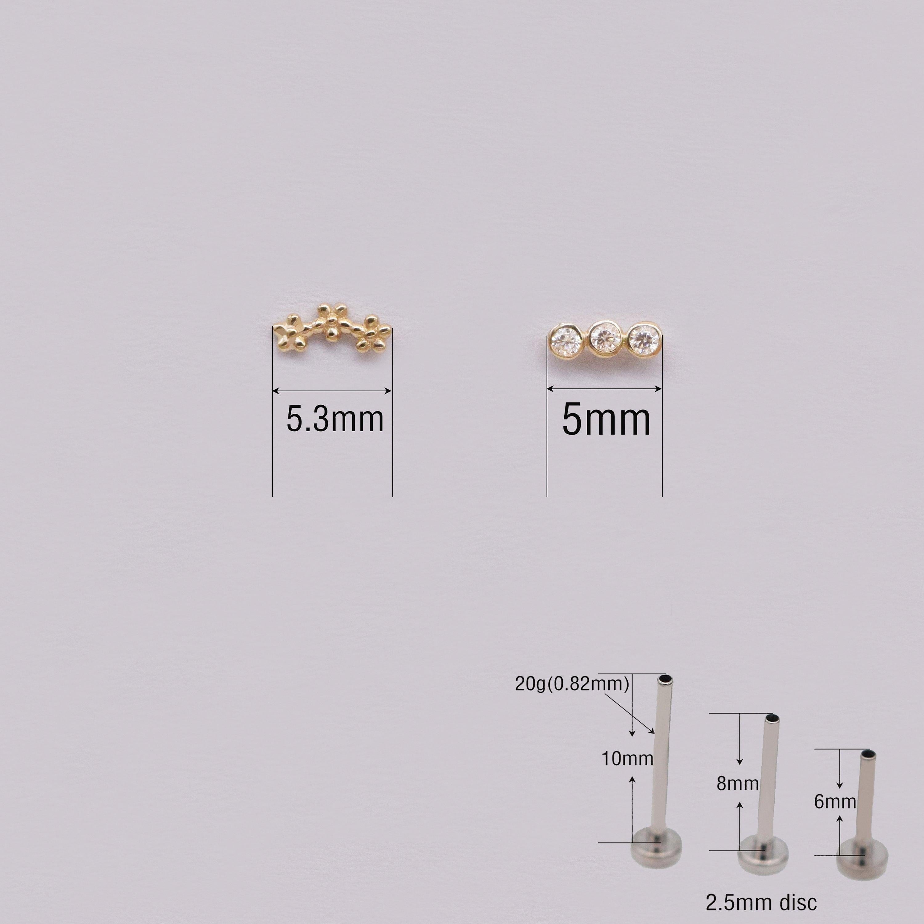 14K Solid Gold Trinity CZ Flat Back Stud Earring – Dainty Flower Sparkle for Cartilage, Helix, Tragus & Lobe Piercings.