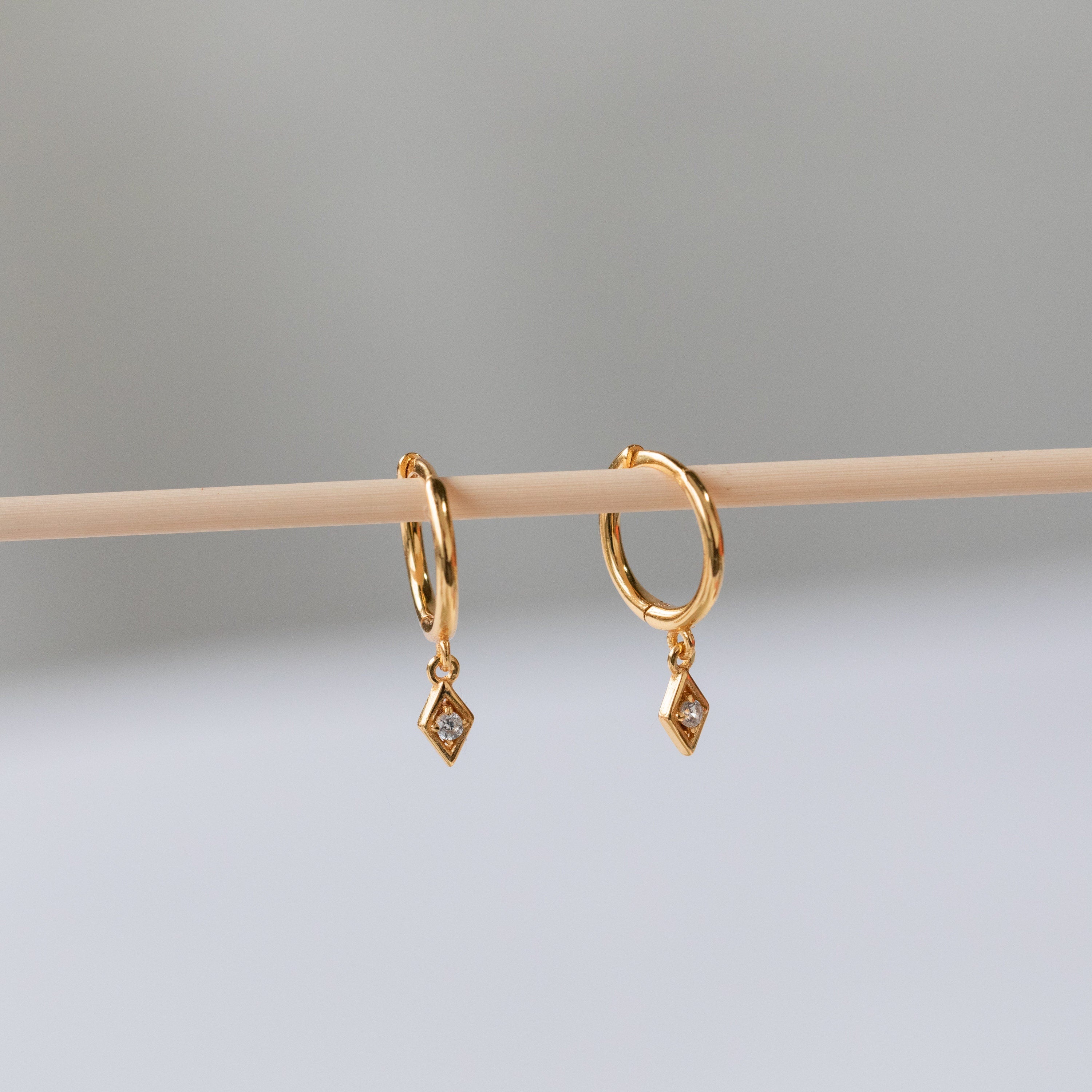 Dangling Hoop Earrings by Caitlyn Minimalist • Diamond Drop Charm Earrings • Gold Huggie Hoops • Dainty Jewelry • Gifts for Her • ER313