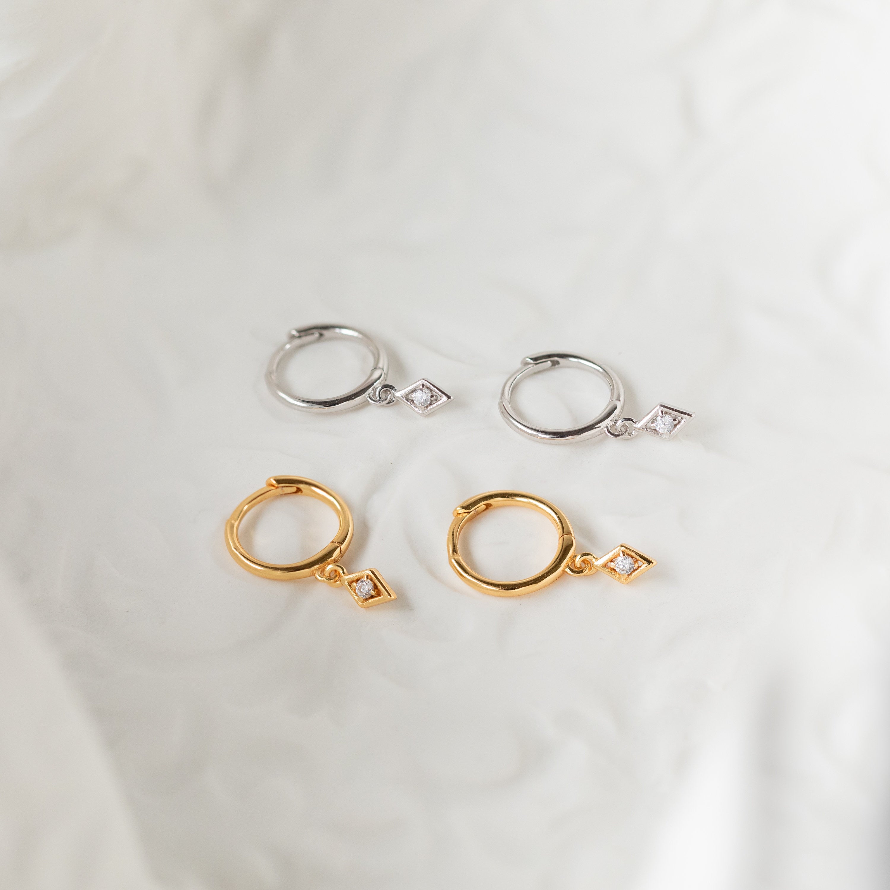 Dangling Hoop Earrings by Caitlyn Minimalist • Diamond Drop Charm Earrings • Gold Huggie Hoops • Dainty Jewelry • Gifts for Her • ER313