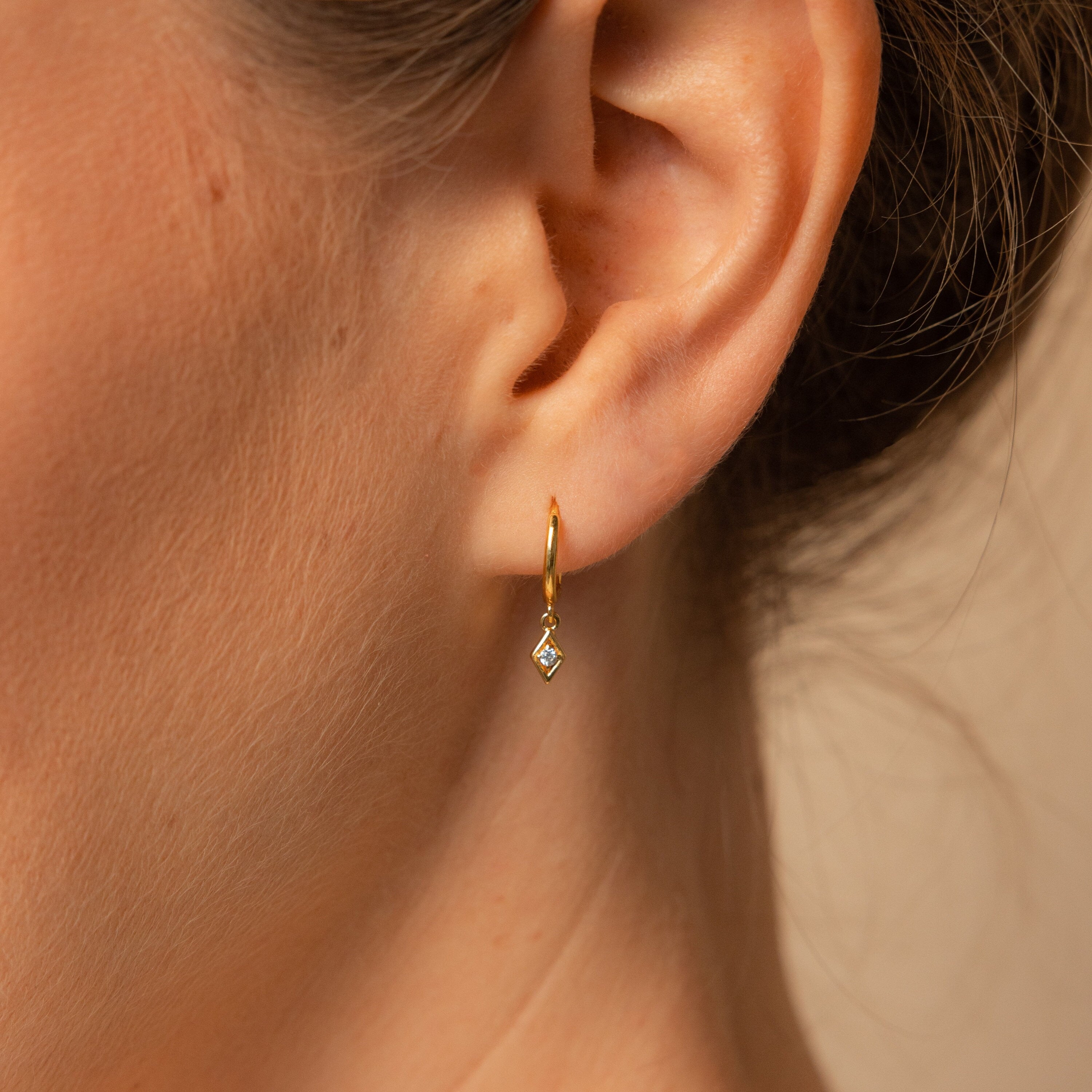 Dangling Hoop Earrings by Caitlyn Minimalist • Diamond Drop Charm Earrings • Gold Huggie Hoops • Dainty Jewelry • Gifts for Her • ER313