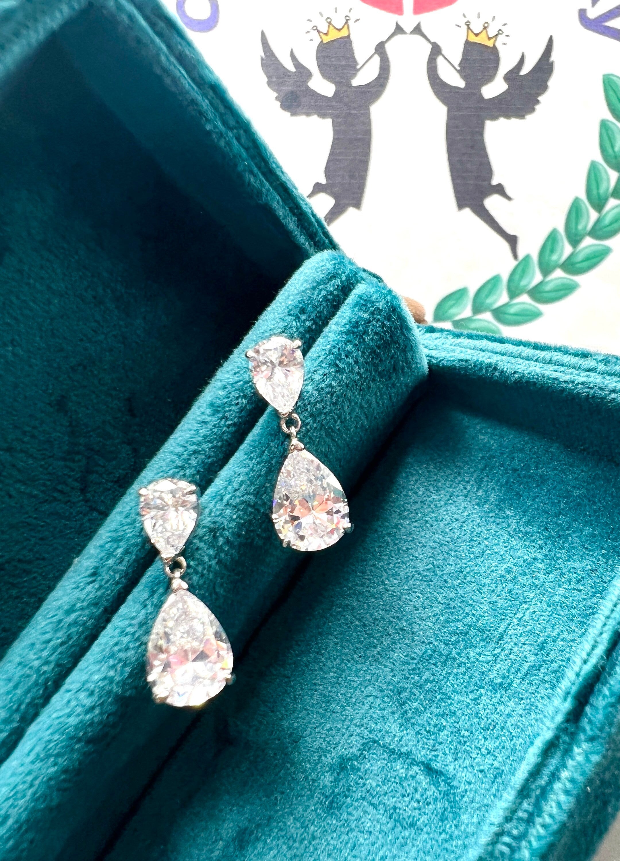 3 Carat Mini Dainty Pear Diamond Drop Dangle Earrings Exquisite ART DECO Style S925/14K18K GOLD