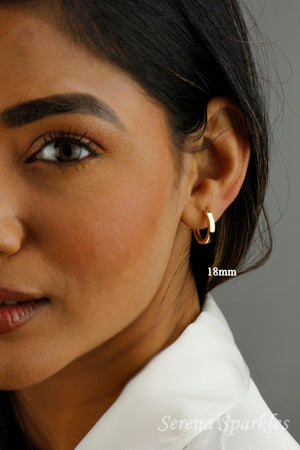 Dainty 10K Solid Gold Minimalist Huggie Hoop Earrings for Everyday Wear.