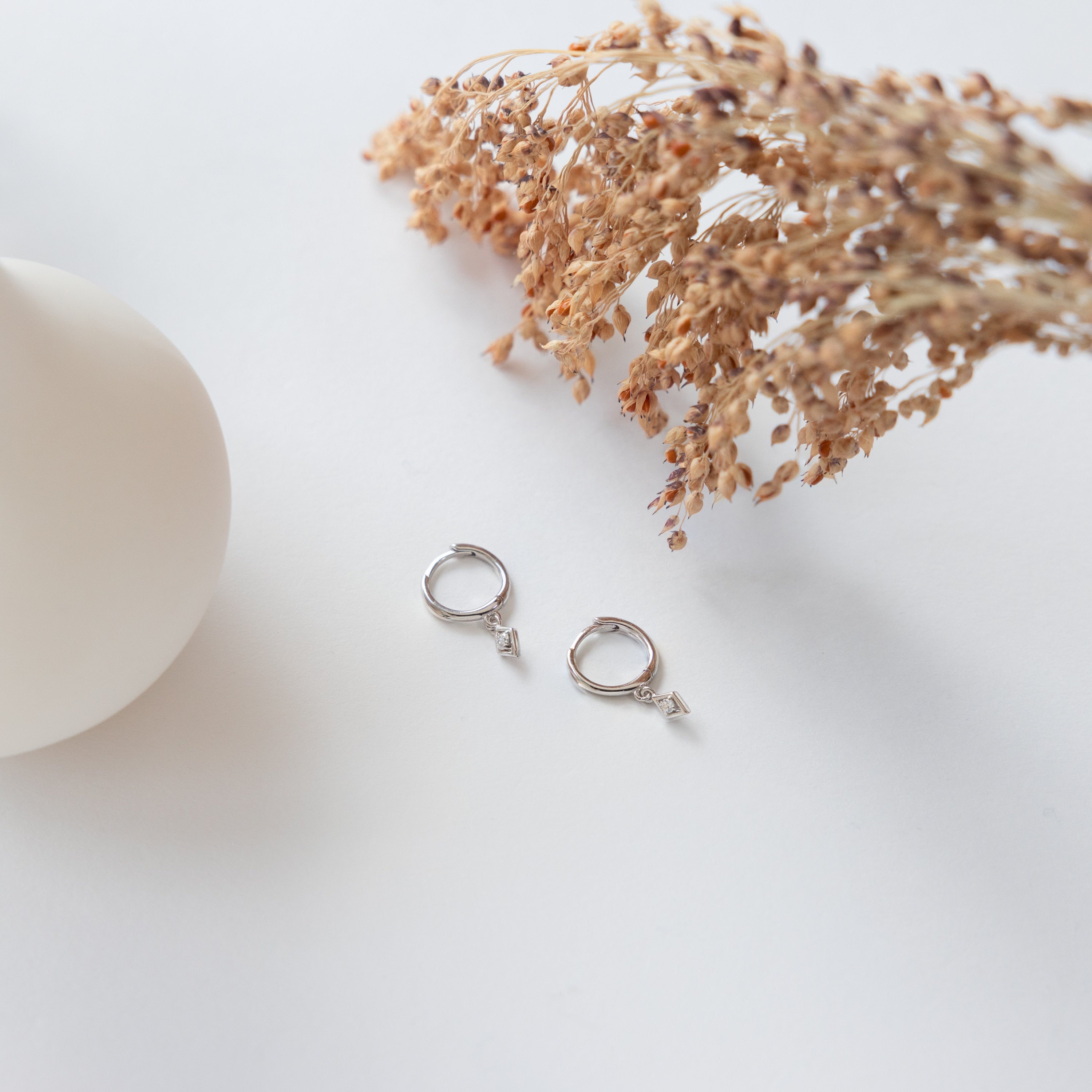 Dangling Hoop Earrings by Caitlyn Minimalist • Diamond Drop Charm Earrings • Gold Huggie Hoops • Dainty Jewelry • Gifts for Her • ER313
