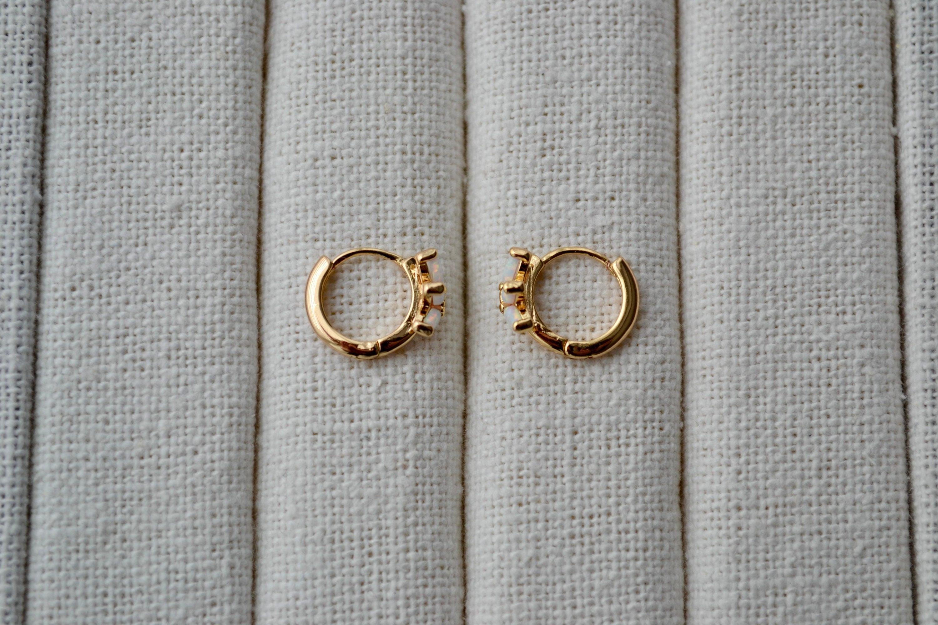 14K Gold Filled White Opal Marquise Huggie Hoop Earrings – Dreamy Gemstone Hoops for Birthdays & Everyday Luxe.