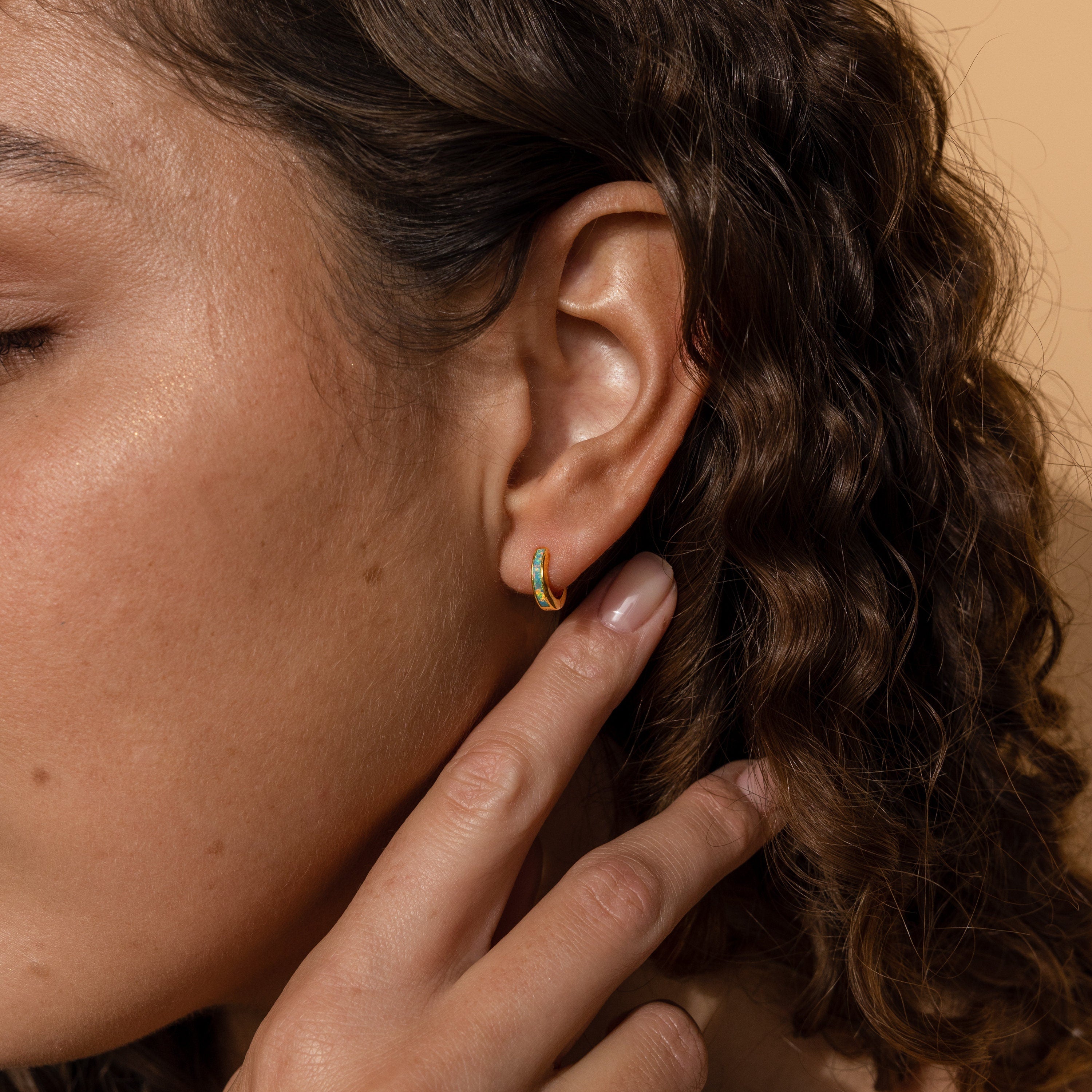 Opal Inlay Huggie Earrings Set by Caitlyn Minimalist • Dainty White Opal Earrings • Blue & Green Gemstone Hoops • Gifts for Wife • ER212