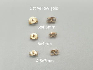 Elegant 9K Solid Yellow Gold Earring Backs - 375 Stamped Butterfly Scrolls Jewelry Findings Pair.