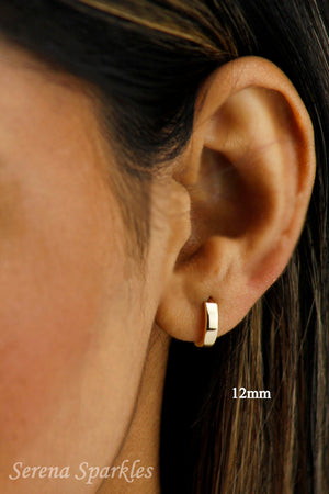 Dainty 10K Solid Gold Minimalist Huggie Hoop Earrings for Everyday Wear.