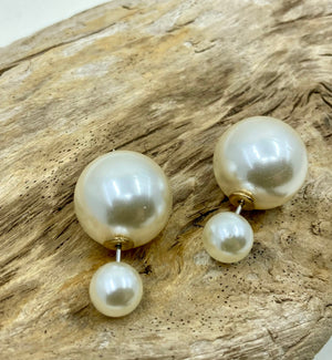 Double Faux Pearl Earrings, Bridal Wedding Jewelry