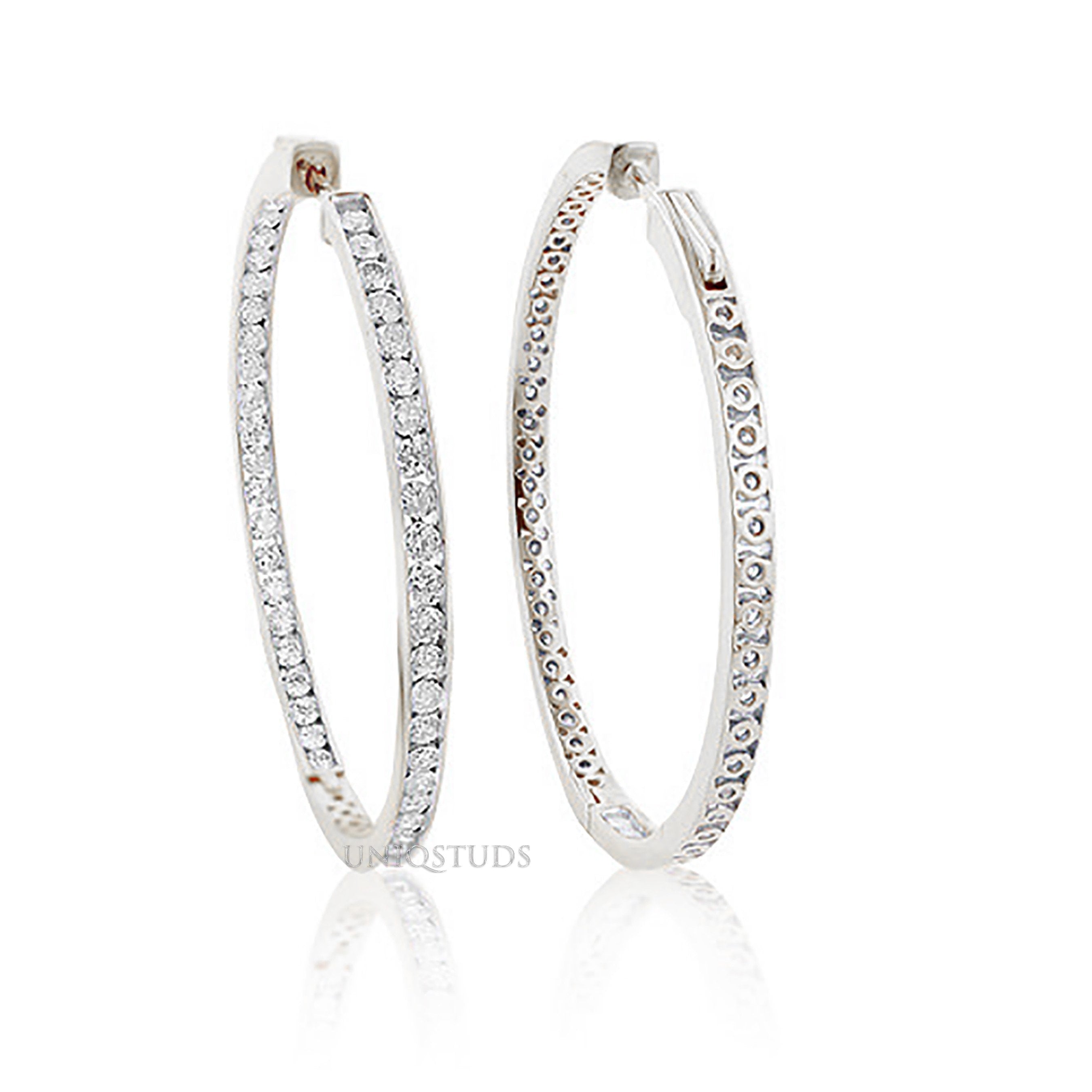 2 Ct Diamond Hoop Earrings, Women'S Earrings, Everyday Earrings, Huggies with round Diamonds, Hoop Earrings with Safety Lock