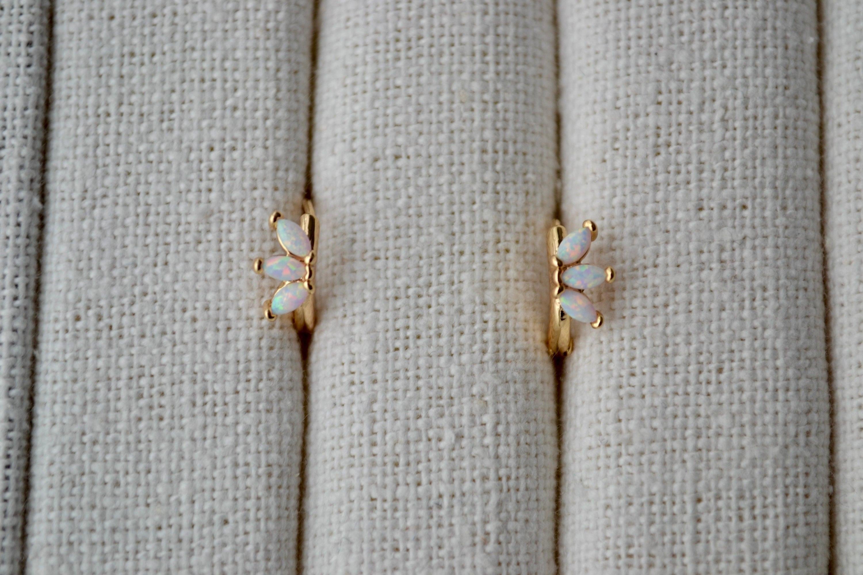 14K Gold Filled White Opal Marquise Huggie Hoop Earrings – Dreamy Gemstone Hoops for Birthdays & Everyday Luxe.