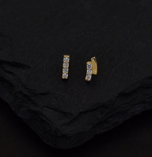 14K Solid Gold Curved Bar Cartilage Stud Earring - Flat Back Rectangle Design for Helix, Conch, Tragus & Labret.
