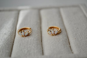 14K Gold Filled White Opal Marquise Huggie Hoop Earrings – Dreamy Gemstone Hoops for Birthdays & Everyday Luxe.