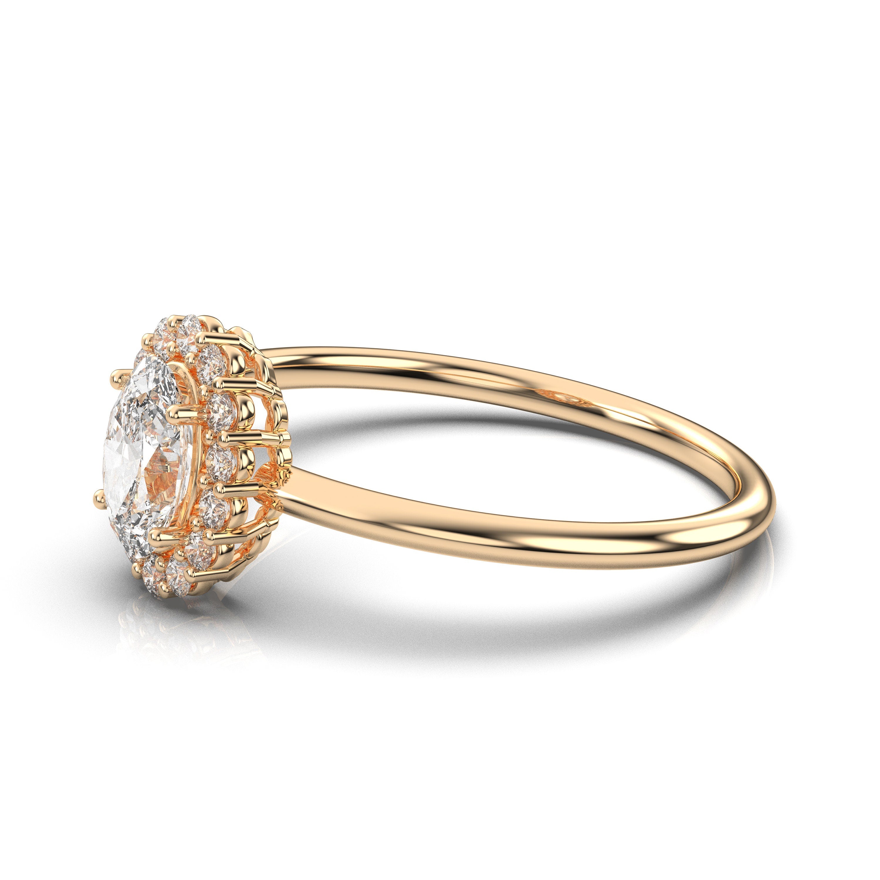 Engagement Ring , Yellow Gold Oval Ring , Minimalist Solid Gold Diamond Ring , Petite Ring, Yellow Gold Diamond Ring , Oval Moissanite Ring