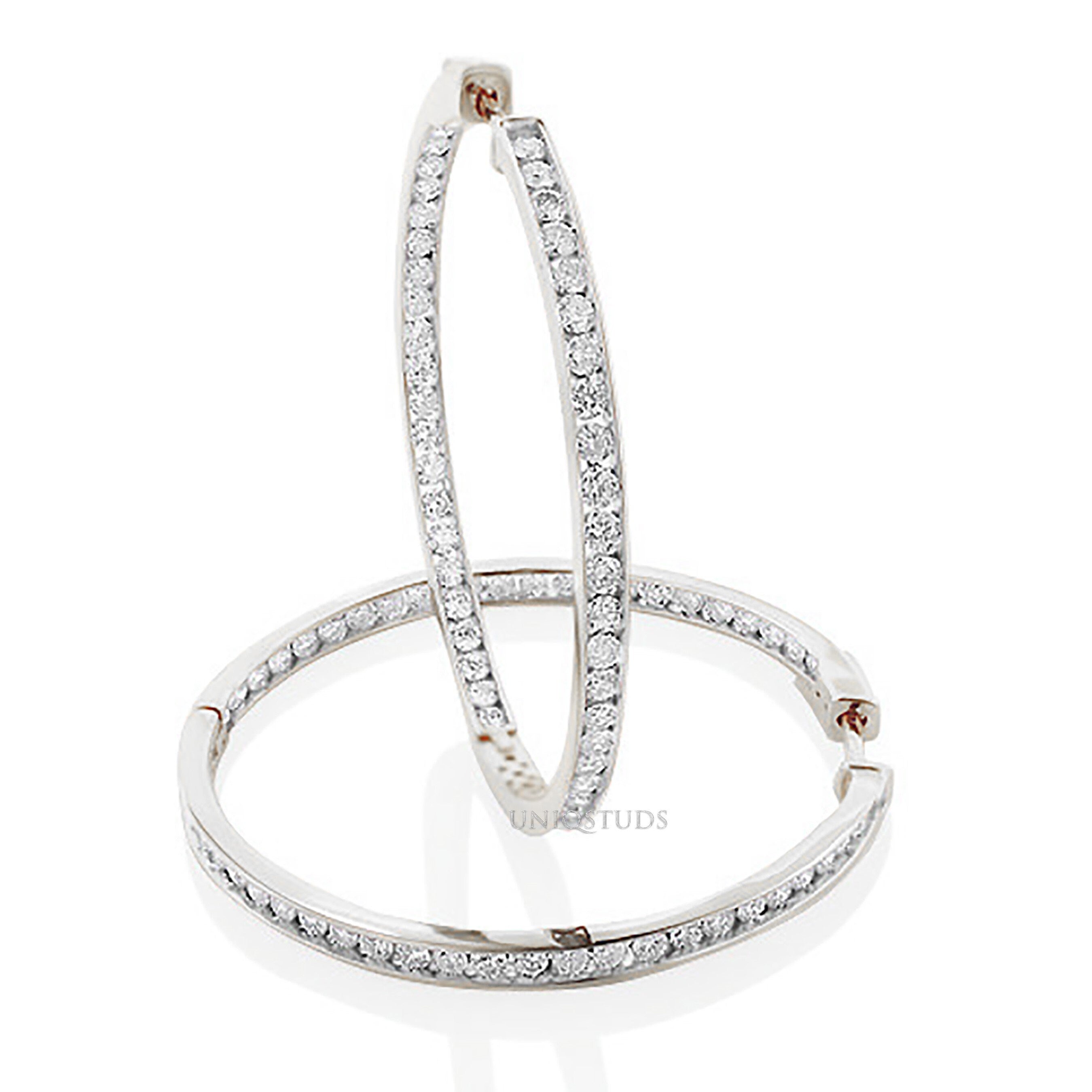 2 Ct Diamond Hoop Earrings, Women'S Earrings, Everyday Earrings, Huggies with round Diamonds, Hoop Earrings with Safety Lock