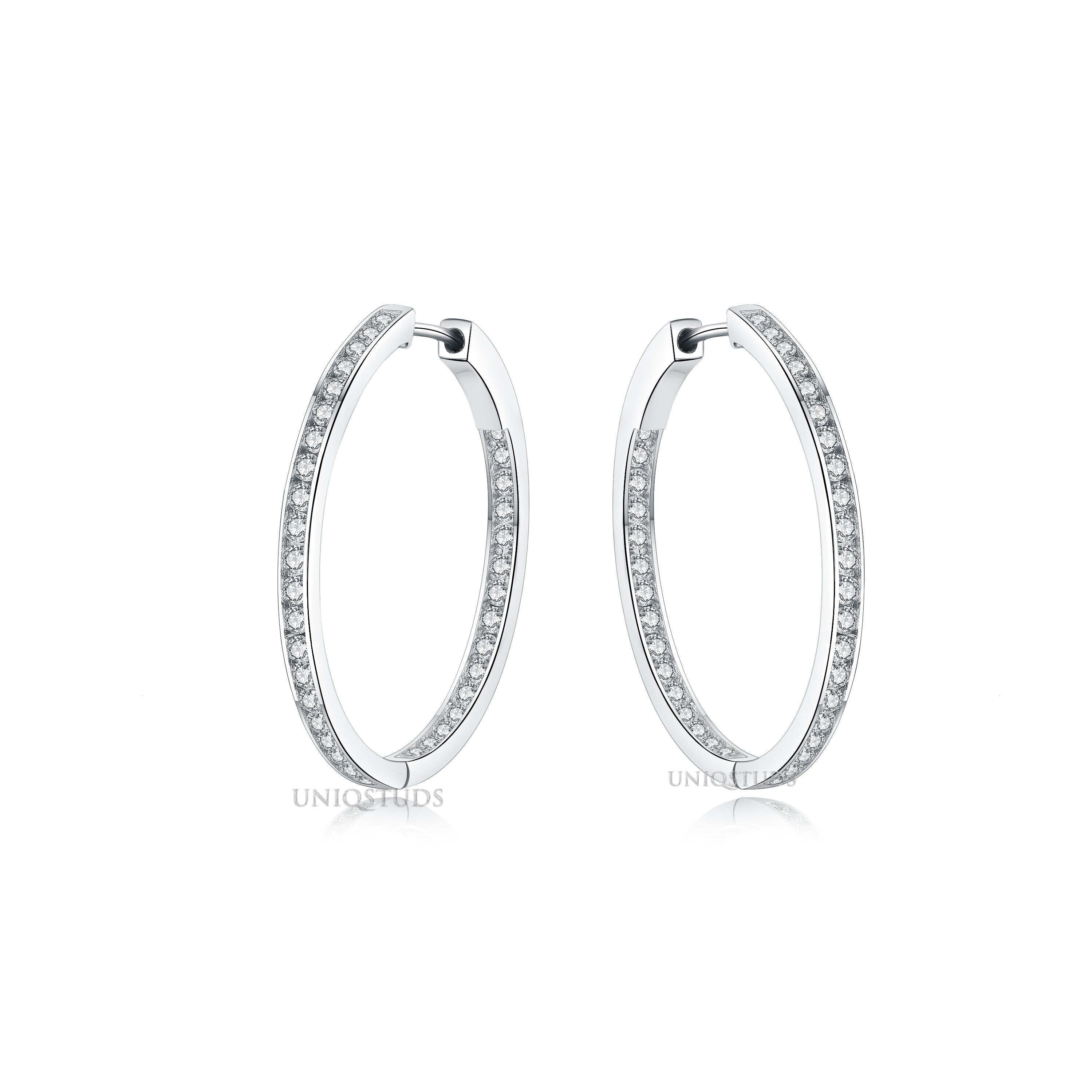 2 Ct Diamond Hoop Earrings, Women'S Earrings, Everyday Earrings, Huggies with round Diamonds, Hoop Earrings with Safety Lock