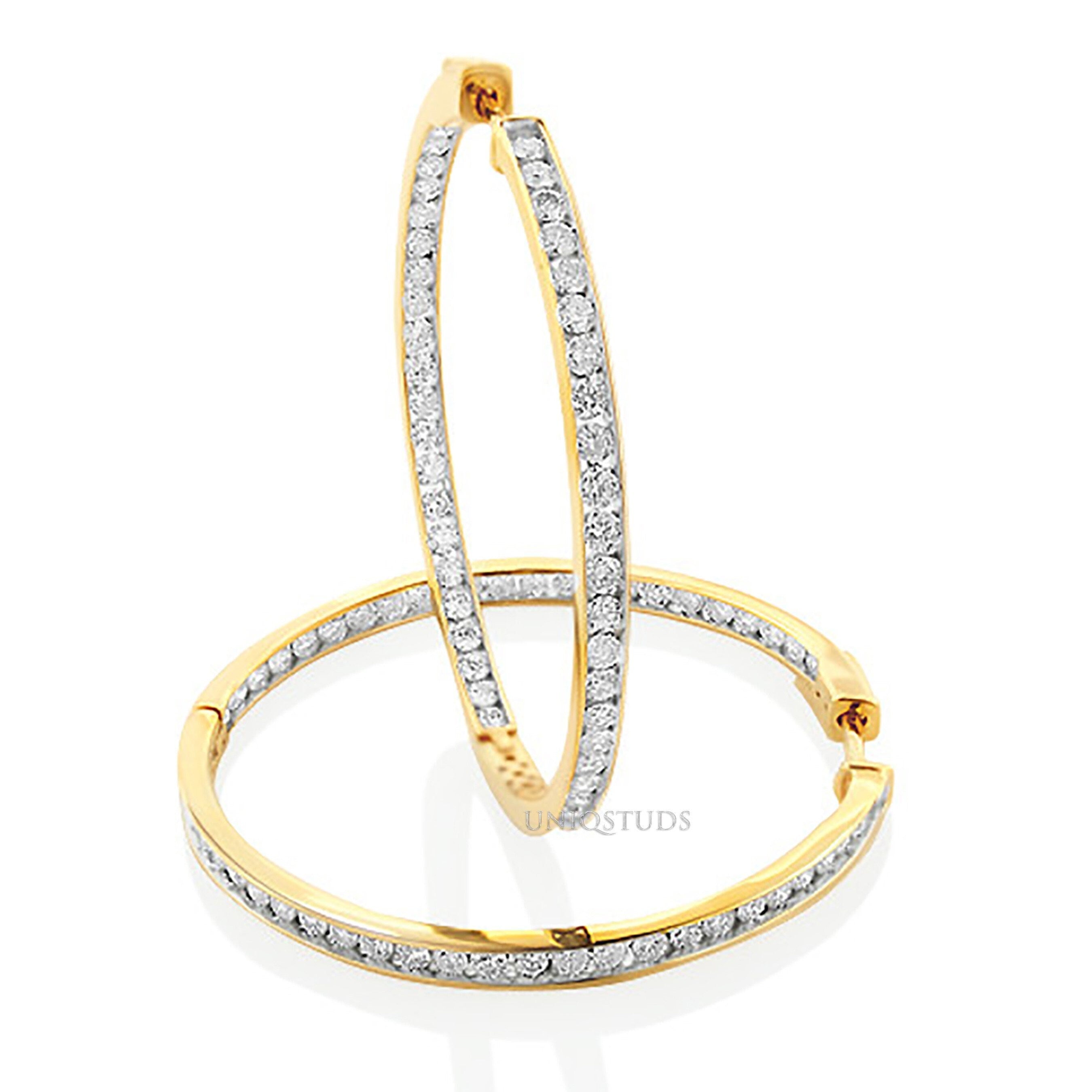 2 Ct Diamond Hoop Earrings, Women'S Earrings, Everyday Earrings, Huggies with round Diamonds, Hoop Earrings with Safety Lock