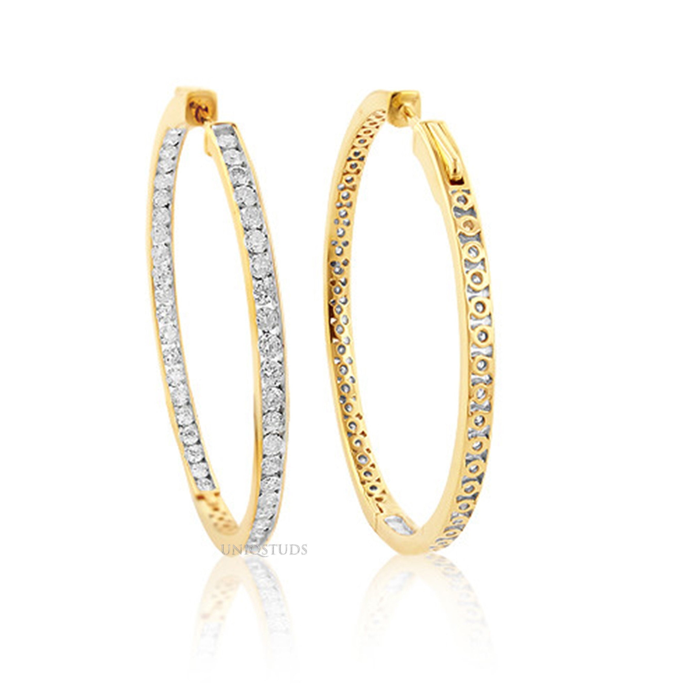 2 Ct Diamond Hoop Earrings, Women'S Earrings, Everyday Earrings, Huggies with round Diamonds, Hoop Earrings with Safety Lock