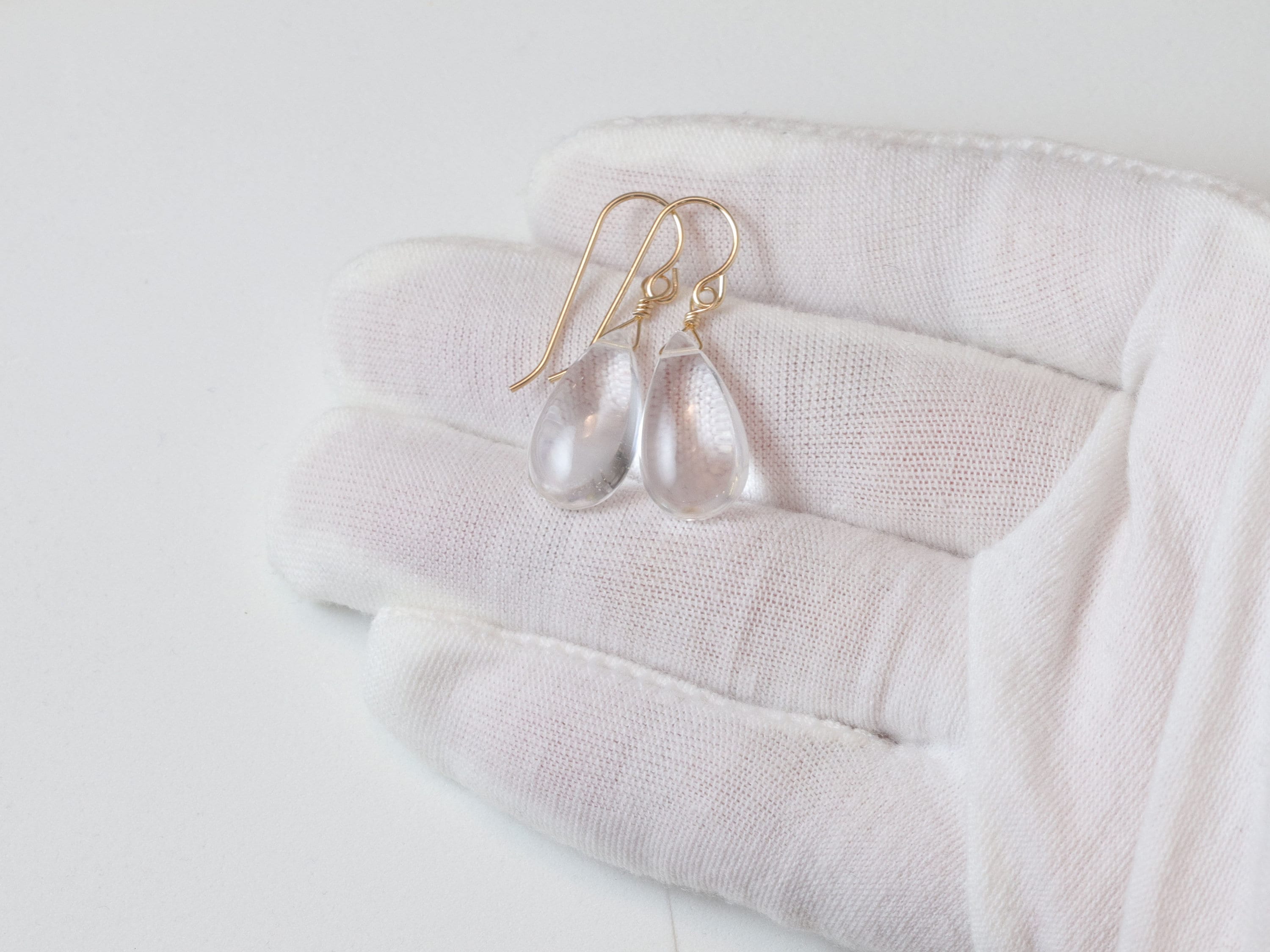 Natural Crystal Clear Quartz Earrings Sterling Silver 14K Solid Gold or 14K Rose Gold Filled Teardrop Dangle Smooth Teardrops Simple Daily