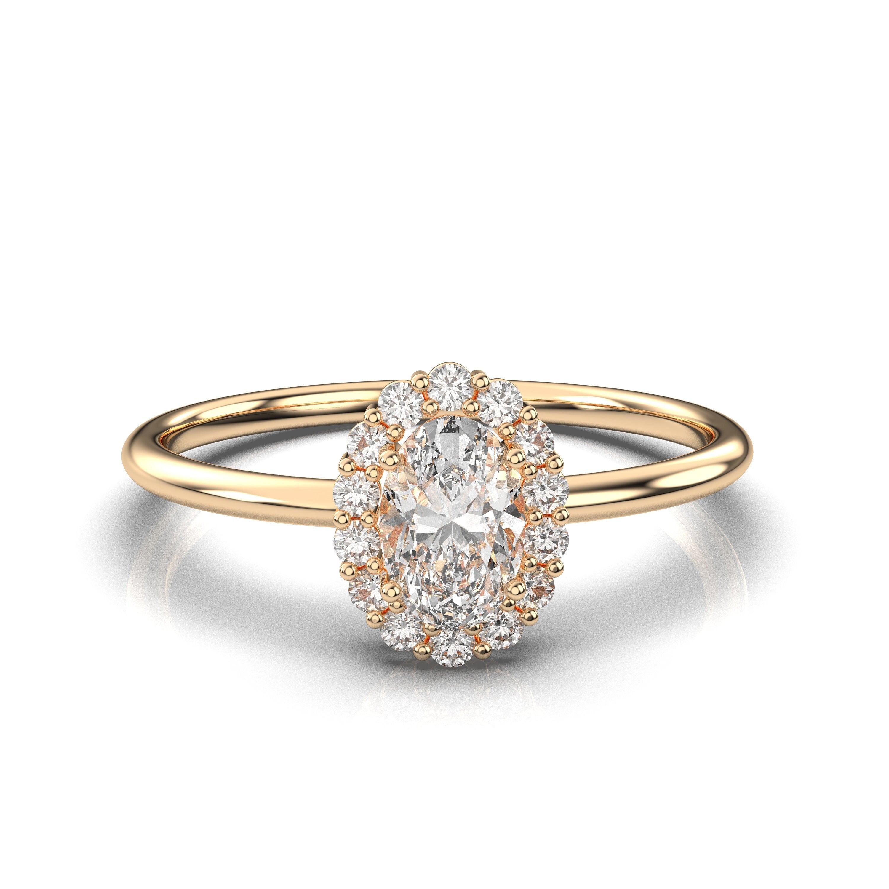 Engagement Ring , Yellow Gold Oval Ring , Minimalist Solid Gold Diamond Ring , Petite Ring, Yellow Gold Diamond Ring , Oval Moissanite Ring