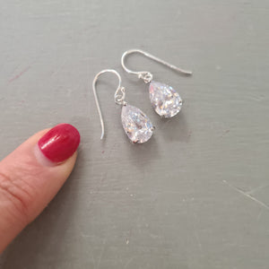 Small CZ Diamond Teardrop Earrings Sterling Silver Teardrop Wedding Earrings Dainty Crystal Drop Bridal Earrings Sparkly Prom Jewellery Gift
