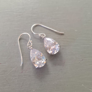 Small CZ Diamond Teardrop Earrings Sterling Silver Teardrop Wedding Earrings Dainty Crystal Drop Bridal Earrings Sparkly Prom Jewellery Gift