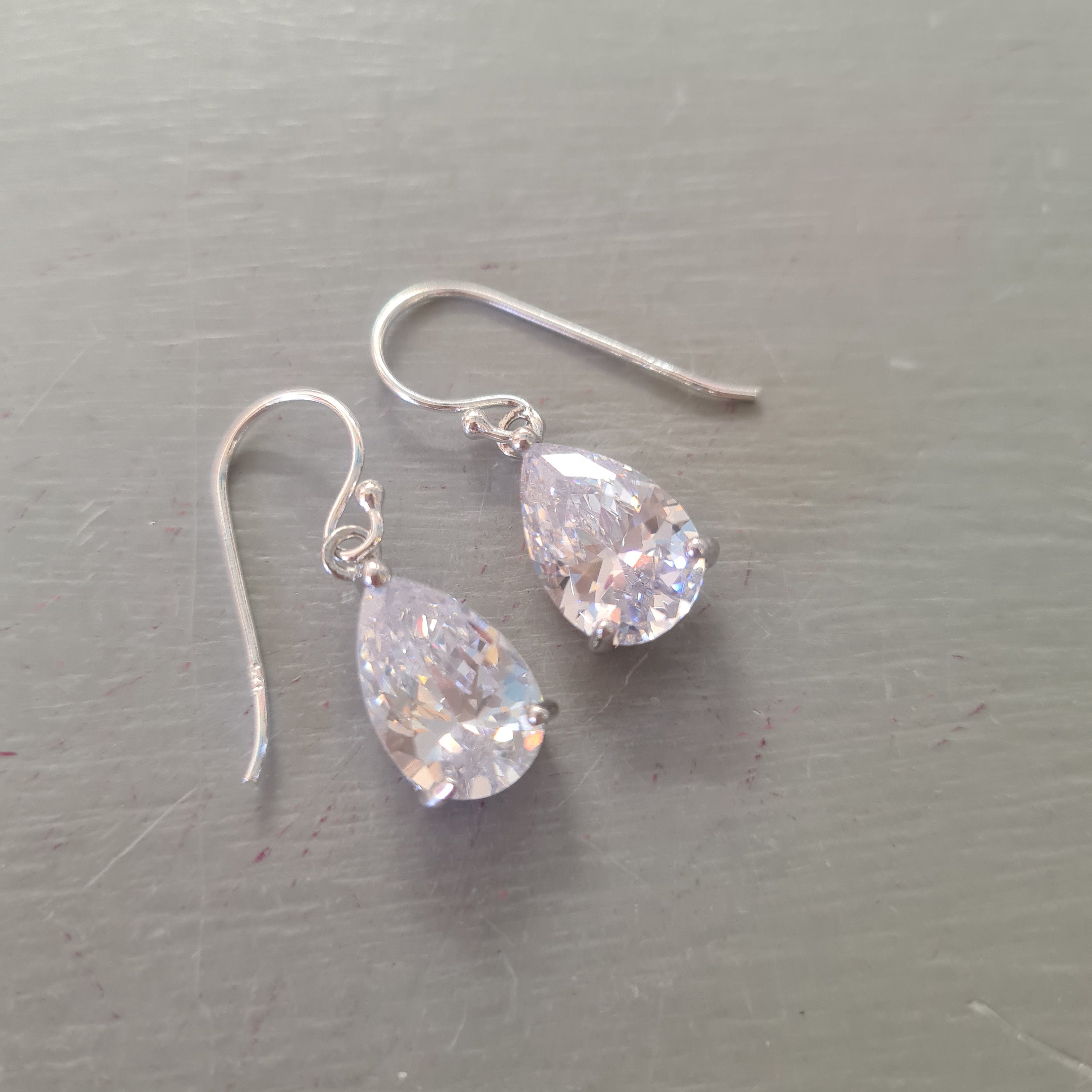 Small CZ Diamond Teardrop Earrings Sterling Silver Teardrop Wedding Earrings Dainty Crystal Drop Bridal Earrings Sparkly Prom Jewellery Gift
